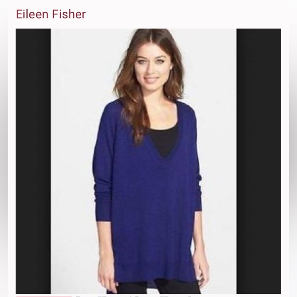 Eileen Fisher from Neiman’s gorgeous blue merino wool blend oversized sweater. - Picture 1 of 12